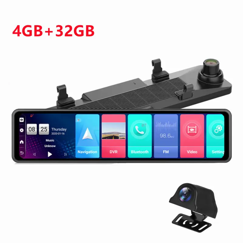 4G+32G Android 8.1 12'' Car RearView Mirror Stream Media Dual Lens 1080P Camera ADAS DVR Dash Cam 4G Wifi GPS Navigator Dashcam