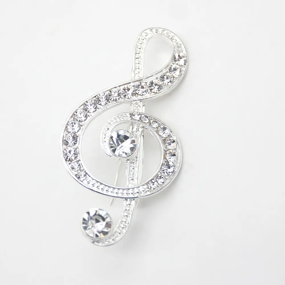 80mm claro grande de diamantes de imitación de cristal de Treble Clef de la nota Musical Pin broche