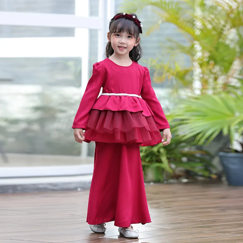 Most Popular Two Piece Fall Ladies Fashion Muslim Kids Summer Girl baju kurung malaysia