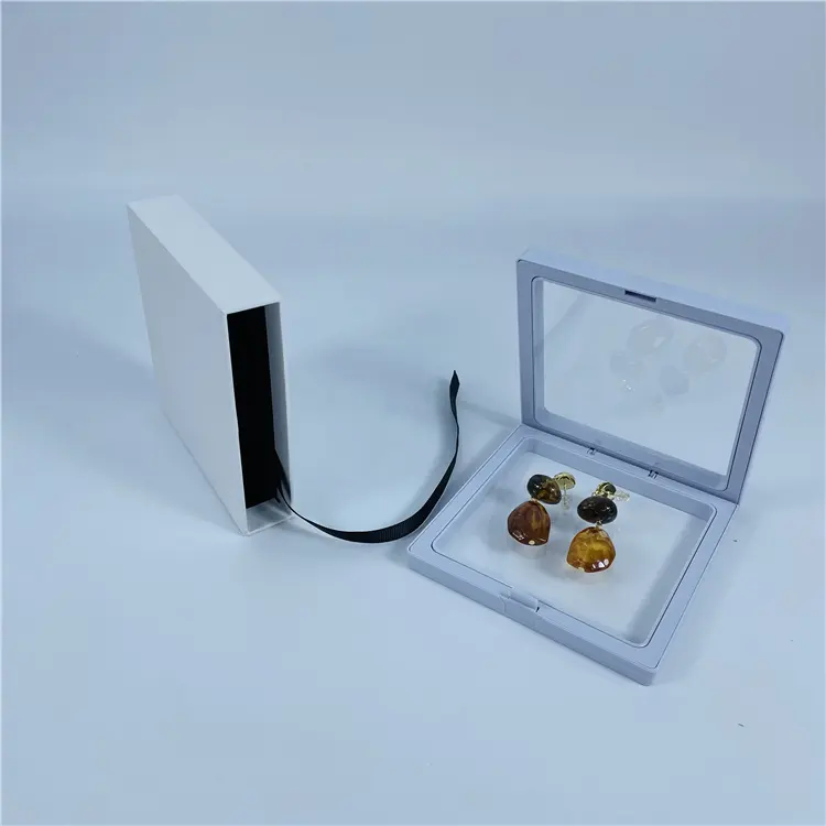 Recyclable blanc papier carton tiroir emballage collier petits produits en plastique boîte transparente boîtes à bijoux pour paquet cadeau