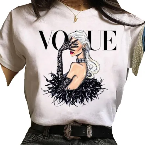 Camiseta con estampado de niña para mujer, ropa informal de moda con cuello redondo, camisetas de manga corta para exteriores, tela cómoda de Modal 2022