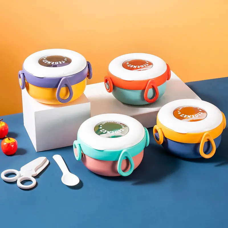 Ciotola per alimenti per bambini da 570ml scatola per il pranzo isolata in acciaio inossidabile portatile Set di stoviglie per bambini Bento Box per alimenti freschi carini