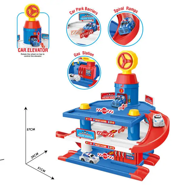 Caliente estacionamiento artículo Diy fuego automático Estación de lavado de coches niños elevación ascensor estacionamiento garaje juguetes eléctrico 12 rojo