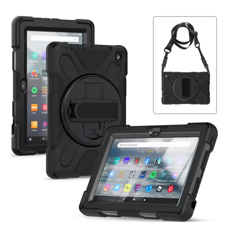 Built-In Screen Protector Rugged Armor Shockproof Heavy Duty Tablet case For Kindle Fire 7 2022 7inch With Shoulder Strap