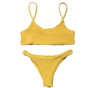 Alta Moda de Duas Peças <span class=keywords><strong>Bikini</strong></span> Swimwear Personalizado Smocked Tecido em Preto Laranja Vermelho Amarelo Sheer <span class=keywords><strong>Micro</strong></span> <span class=keywords><strong>Bikini</strong></span> para Surf Beachwear