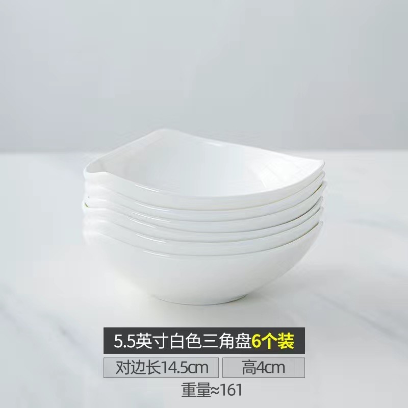 Assiette triangulaire en porcelaine fine de 55 pouces, 6 assiettes en os crachant