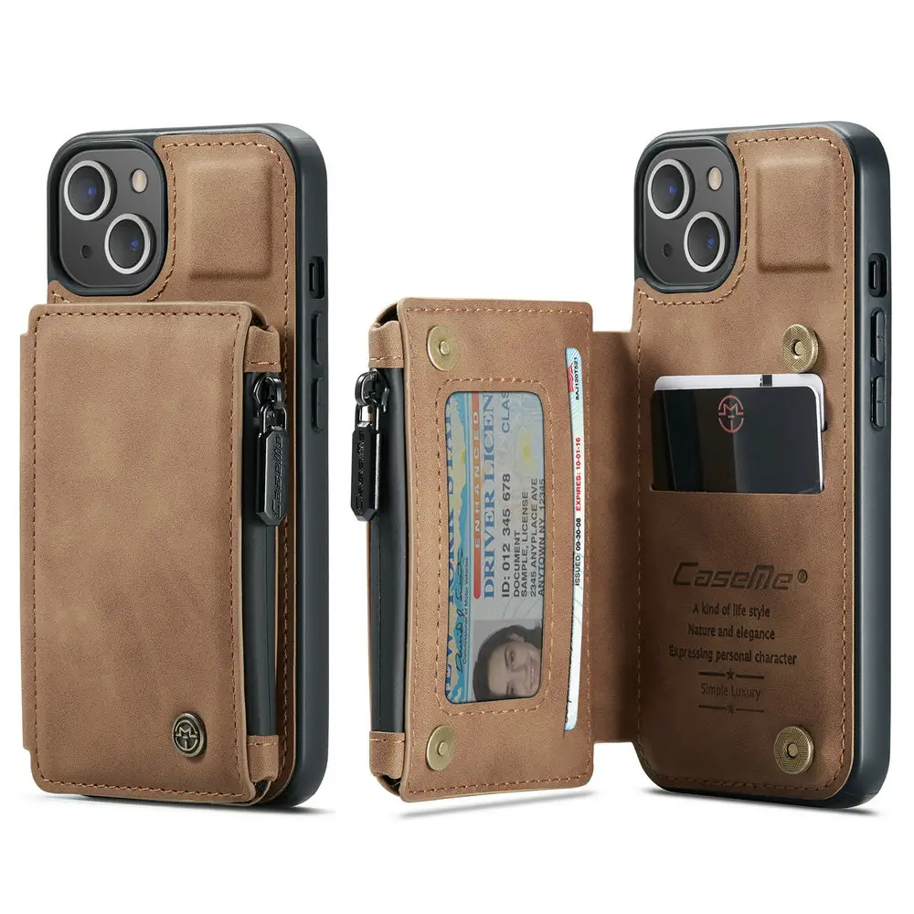 CaseMe Zipper Mobile Case portafoglio in pelle accessori per telefono per iPhone 15 pro plus max custodia per slot per schede
