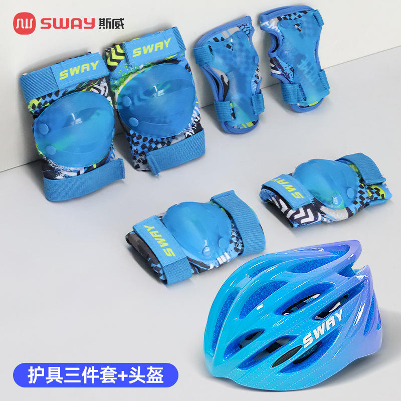 ชุดหมวกกันน็อคจักรยาน 6 ชิ้น สีฟ้า