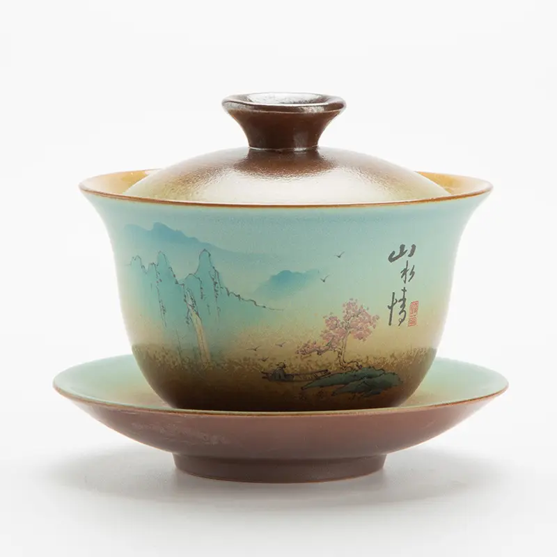 Service à thé traditionnel kongfu, gawian en céramique avec différentes peintures, tasse à thé de 180 ml, vente en gros