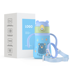 Bonita botella de agua para niños de 12oz, botella de agua aislada para niños, patrón de cartón libre de Bpa, botella para niños con asa y cuerda - Product Image 1
