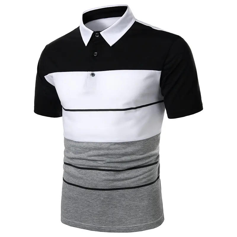 Camiseta de polo masculina, camiseta de manga curta para o verão, com costura em duas cores, camisa de manga curta, casual para homens