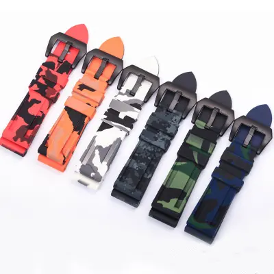 Sport silicone camouflage watch straps 22mm 24mm waterproof anti-sweat rubber watch bands for Panerai