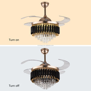 Smart Home 42&quot; Invisible LED 3-Color Ceiling <strong>Fan</strong> <strong>Light</strong> Black Gold Large <strong>Crystal</strong> Chandelier Led Ceiling <strong>Fan</strong> With Remote - Product Image 3