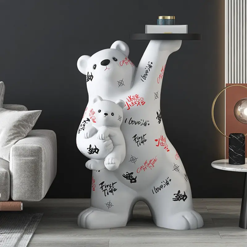 Düşük MOQ hayvan yaşam boyutu Drop Shipping fiberglas reçine ayı heykeli hediye kutusu ile heykel