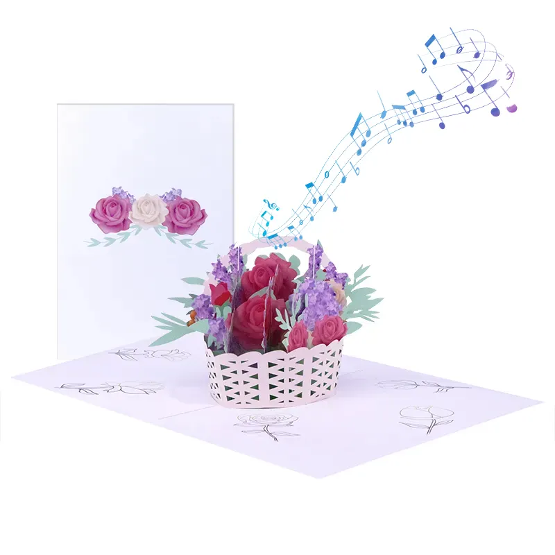 Winpsheng personalizzato regalo di festa della mamma di lusso cesto musicale design 3d pop up biglietti di auguri floreali