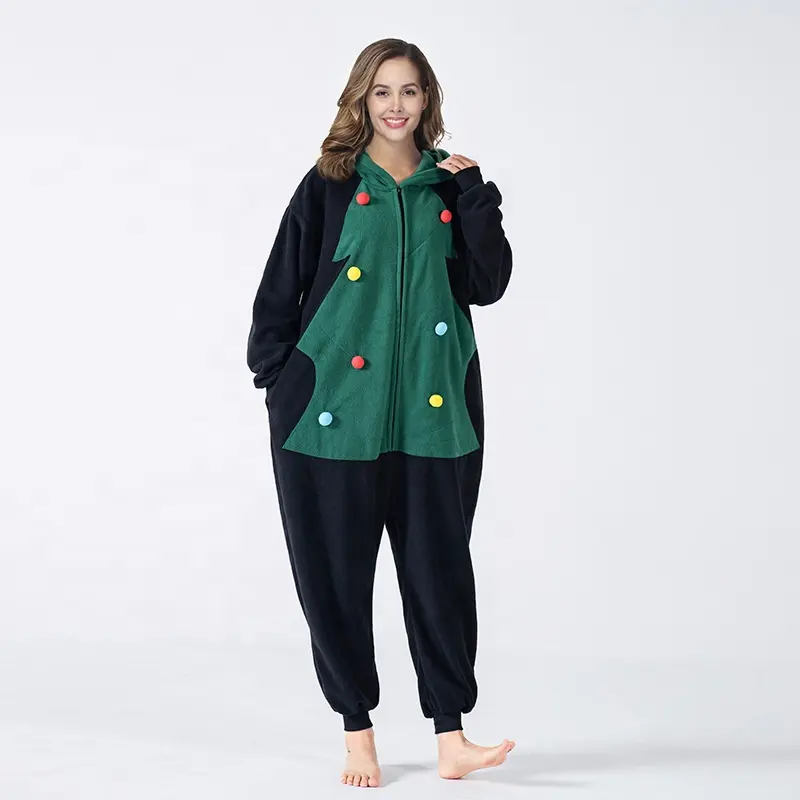 उच्च गुणवत्ता Hooded टुकड़ा सर्दियों पजामा ध्रुवीय ऊन क्रिसमस पेड़ कार्टून Nightwear महिलाओं पजामा सेट