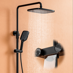 Rotatable Button <span class=keywords><strong>Design</strong></span> Banheira Black Shower Head Shower <span class=keywords><strong>System</strong></span> Conjunto misturador do chuveiro do banheiro e torneira