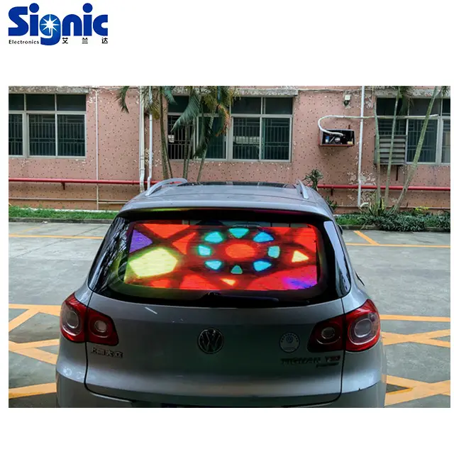 Taxi arrière fenêtre affichage led affichage numérique polychrome de fenêtre arrière de voiture nouveau produit transparent de fenêtre arrière de voiture d'affichage à led