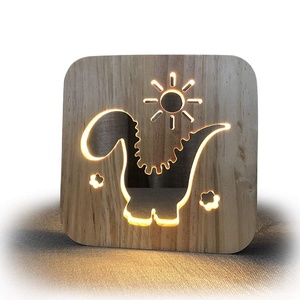 高品质环保 USB 充电暖白色创意恐龙雕刻 3d 定制木制夜灯