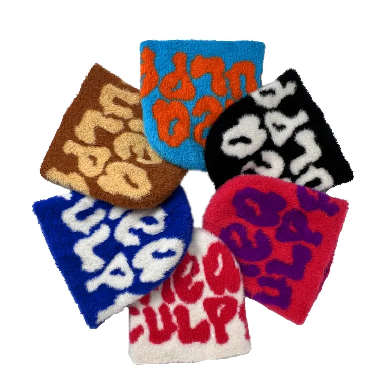 Custom Winter Knitted Hat All Over Print Logo Beanies Hat Y2K Premium Jacquard Mohair Beanie