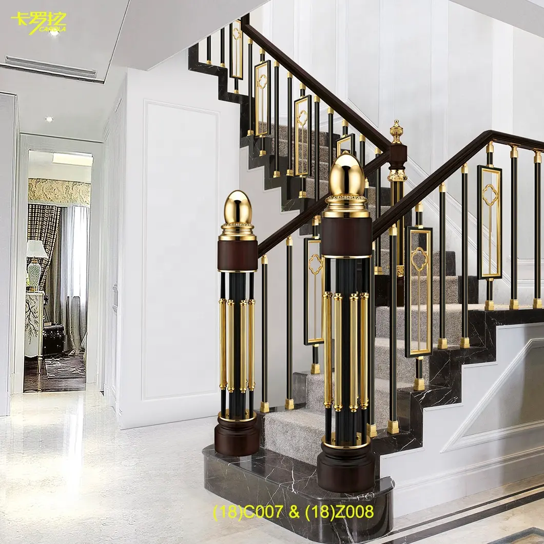 階段手すりポスト高級真鍮と木製装飾