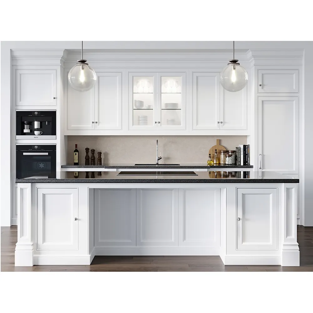Европейский стиль веселый деревянный Белый окрашенный антикварный деревянный кухонный шкаф