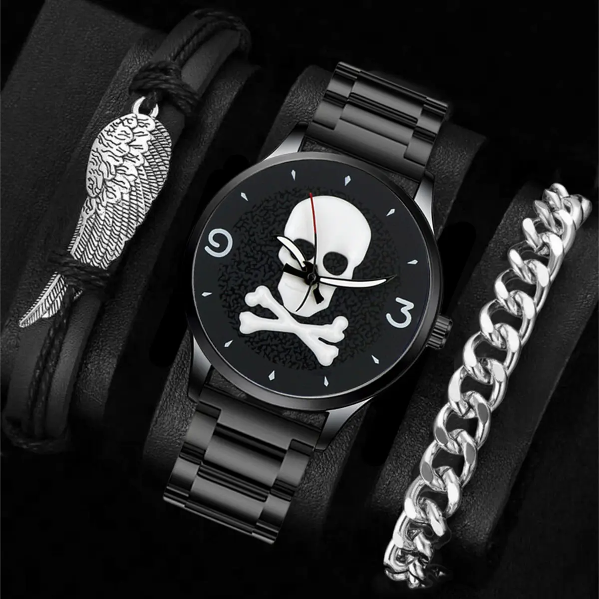 Orologio classico uomo al quarzo con cinturino a catena in acciaio inossidabile e braccialetto nero elegante accessorio di moda per gli uomini