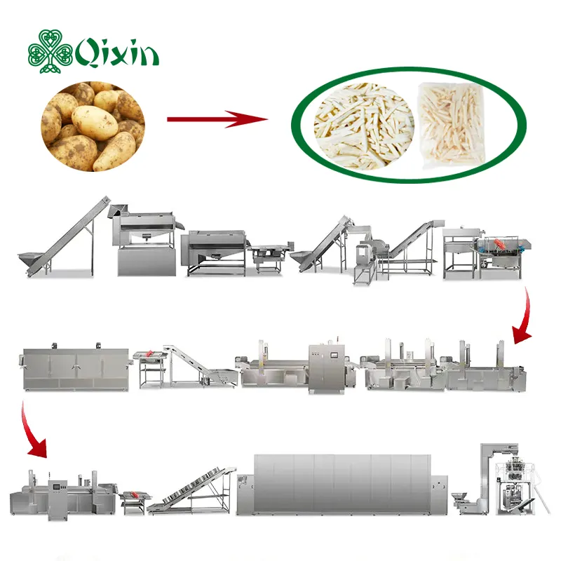 Endüstriyel otomatik patates cipsi yapma makinesi dondurulmuş fransız kızartma üretim hattı