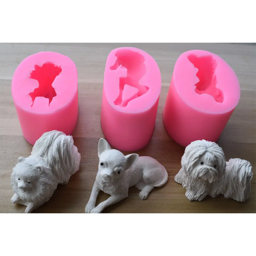 Molde de silicone pomerano 3d, molde de silicone para cães chihuahua shih tzu fondant, decoração de bolo de chocolate