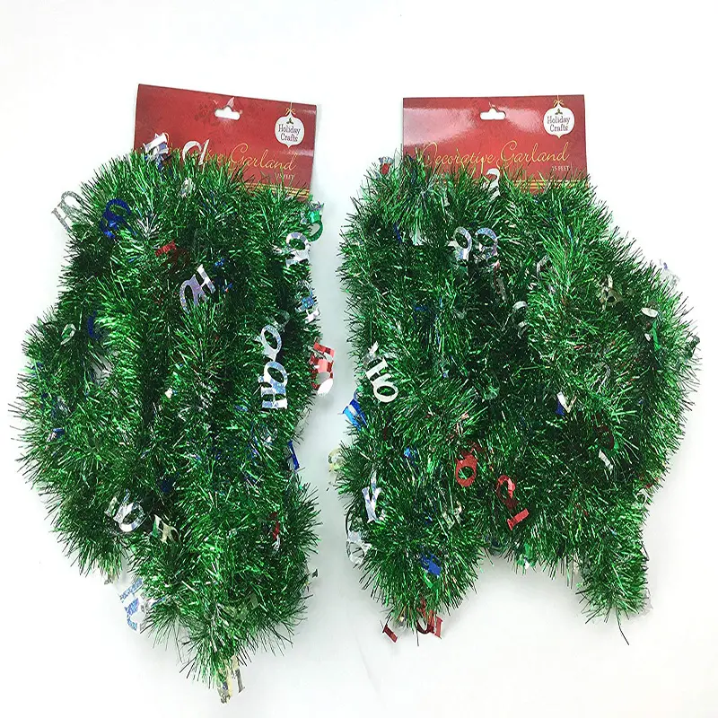 Guirnalda de oropel verde para árbol de Navidad, cintas metálicas brillantes para colgar en el techo, adornos para Feliz Año Nuevo