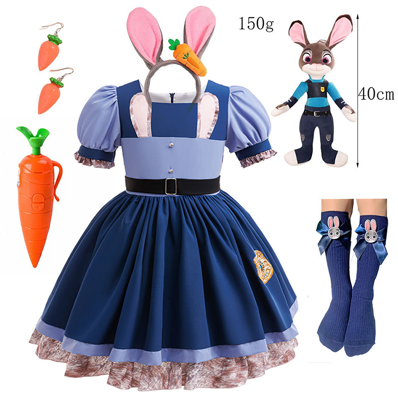 Blue Dress+Hair band+earrings+voice recorder+doll+stockings