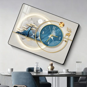 Современные часы, настенные часы для столовой, горизонтальные, для гостиной, светлые, роскошные хрустальные фарфоровые часы, настенная живопись - Product Image 2