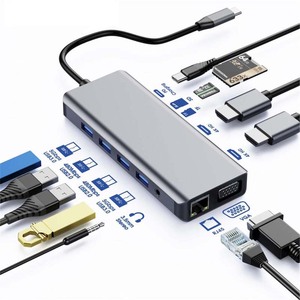 最畅销的USB C至12合1扩展坞笔记本电脑适配器双高清4K30HZ VGA PD读卡器全合1 USB C 3.0集线器 - Product Image 1