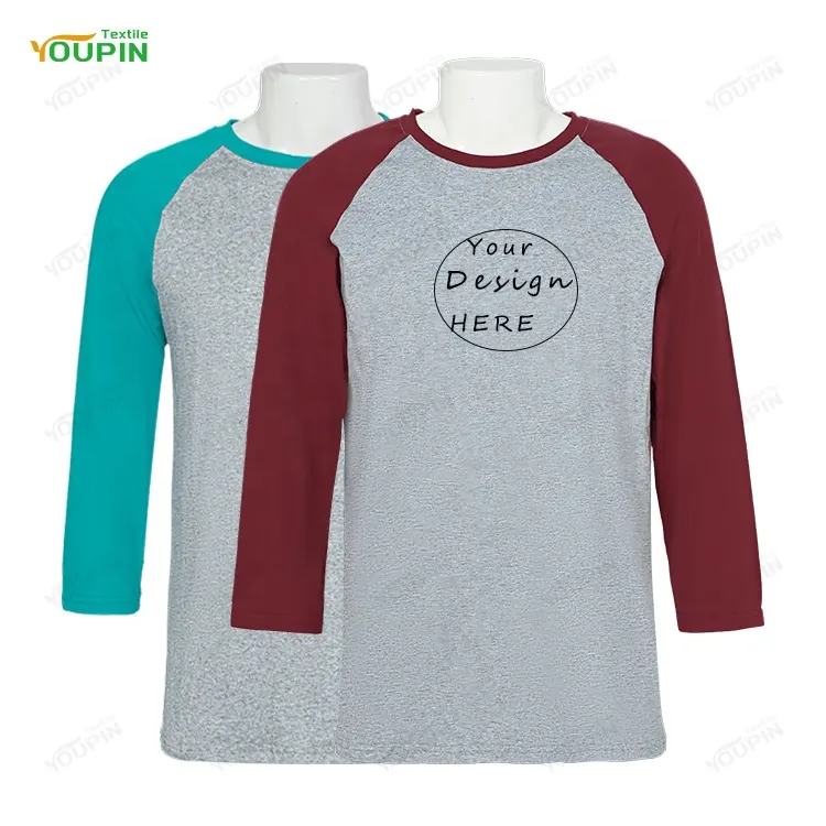 Impresión personalizada de verano Unisex Color sólido manga raglán camiseta Fitness de talla grande algodón raglán béisbol camiseta
