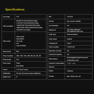 กล้องแอคชั่น Sjcam 12MP Pro4K60FPS SJ10หน้าจอคู่ Wi-Fi กล้องกันน้ำ EIS 2.0 - Product Image 4