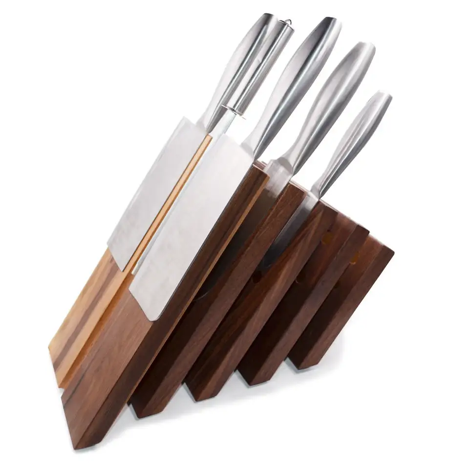 Rak penyimpanan pisau bambu kayu, rak penyimpanan dengan Logo Natural multifungsi modis berkelanjutan kayu dapur Tablet