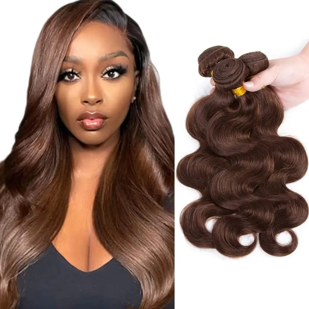 Atacado 100% cutícula do cabelo humano alinhado trama corpo onda chocolate cor cabelo pacotes para extensão do cabelo