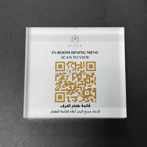 Formato personalizzato Logo quadrato chiaro codice QR stand trasparente acrilico blocco codice a barre