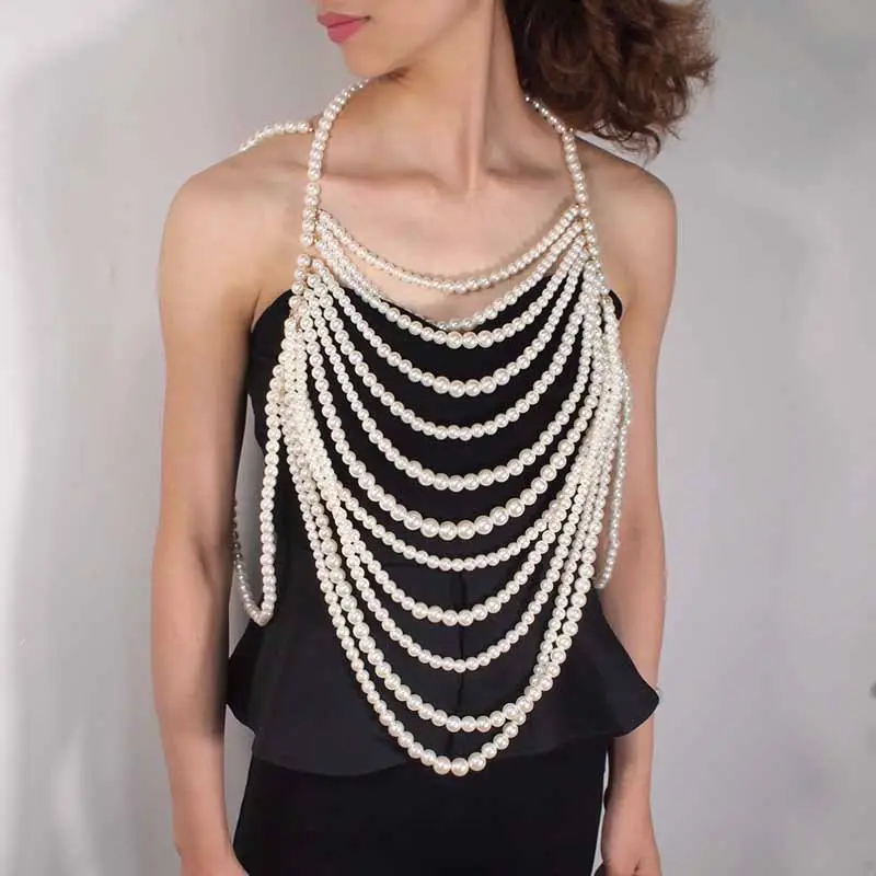 Collar multicapa con perlas, joyería para mujer, A4239