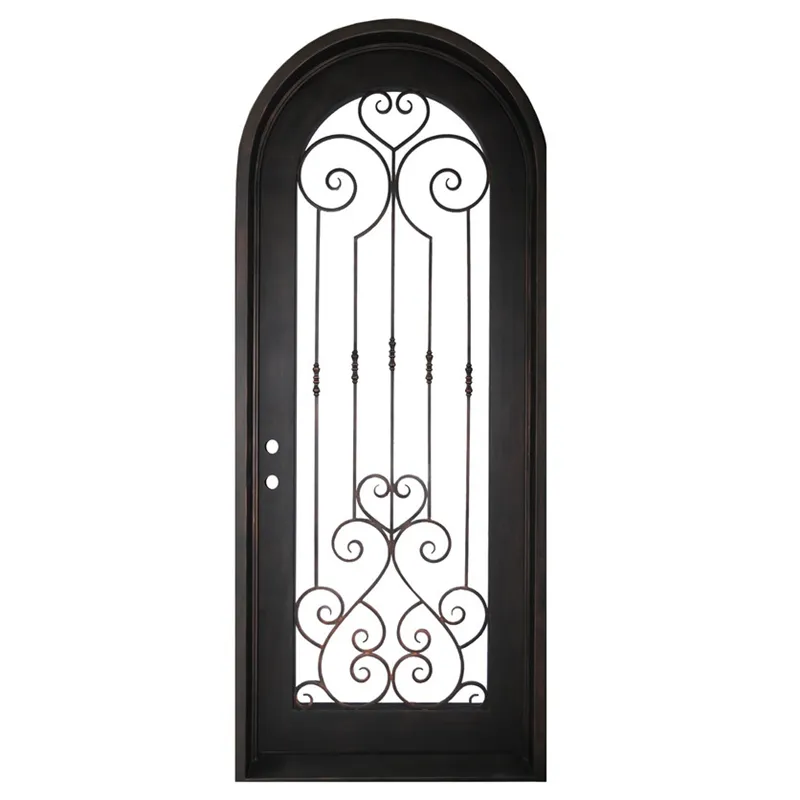 Foshan Factory House Outside Safety Front Main Entrance Doors External Arch Rustic Wrought Iron Pipe Storm Security Door Design