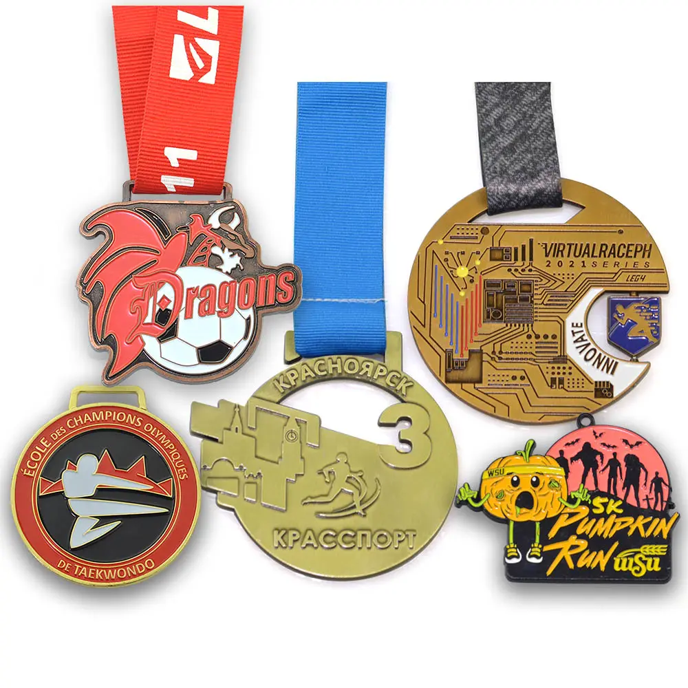 O OEM fabrica medalhas de metal personalizadas para corrida de maratona 5K com fita para medalhas esportivas