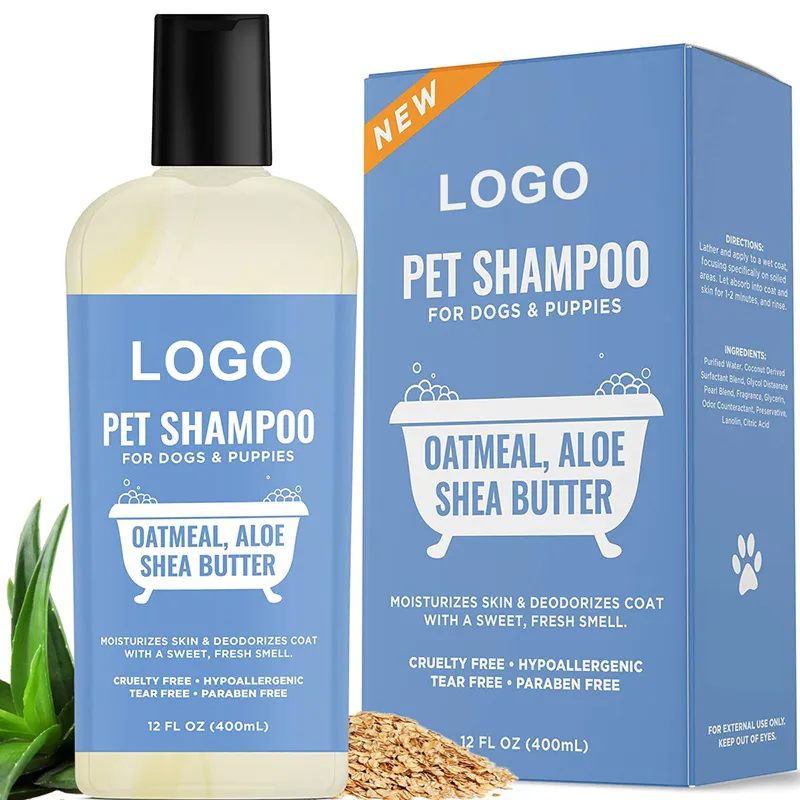 Private Label Natuurlijke Havermout Aloë Puppy Pet Shampoo Grooming Huid Behandeling Organische Shampoo Voor Honden Kat