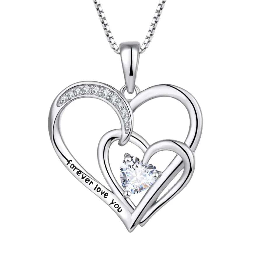 YL Classic Rhodium Plated Cubic Zirconia Heart Pendant 925 Sterling Silver CZ Heart Forever Love Heart Pendant for Women Gift