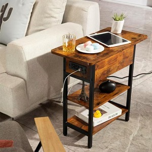 Modern Multifunctional <strong>USB</strong> Charging Storage Side Table Wooden Foldable Design for Sofa or Wall Living Room Storage Table - Product Image 2