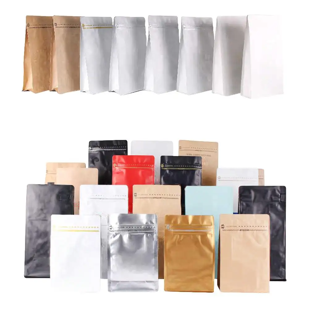 Flat Bottom /Coffe Bag with Zipper and Valve Kraft Paper Aluminum Foil /Coffe Packaging Bags Customizable