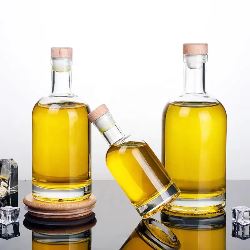 Garrafa de vidro transparente 500 ml, garrafa de vidro vazia para bebidas com rolha de álcool