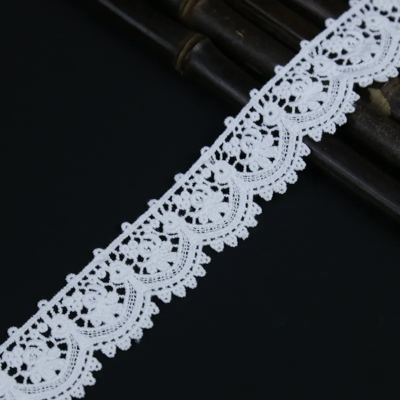 2022 new arrivals 3.5cm width lace trim white cotton lace trim for bridal dress flower shape chemical water soluble lace trim