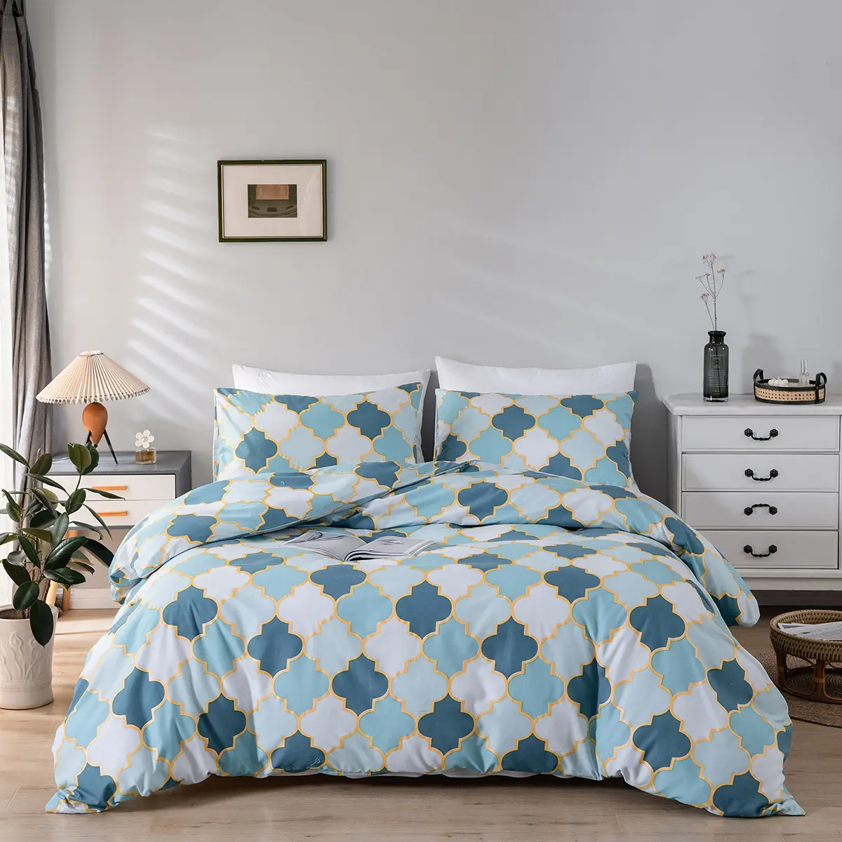 Grosir Set tempat tidur 3 potong serat mikro motif ukuran Ratu, tempat tidur, selimut penutup nyaman