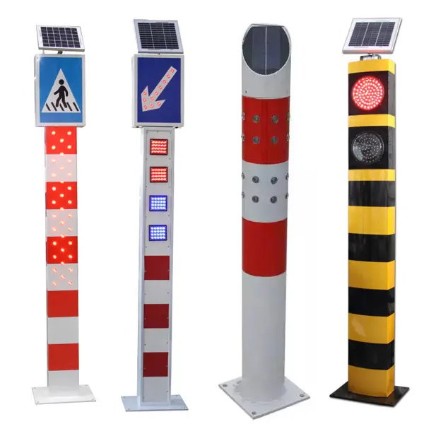 Bollard LED Solar de aleación de aluminio para seguridad en carretera, poste de advertencia de tráfico