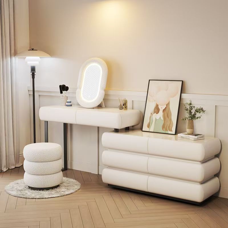 Cassettiera a sei cassetti imbottita in legno massello, design bianco, scrivania da 120 cm